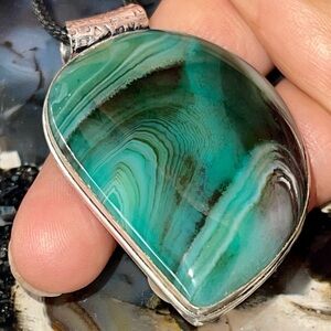 Chunky Green Lace Agate Pendant 2 1/4”